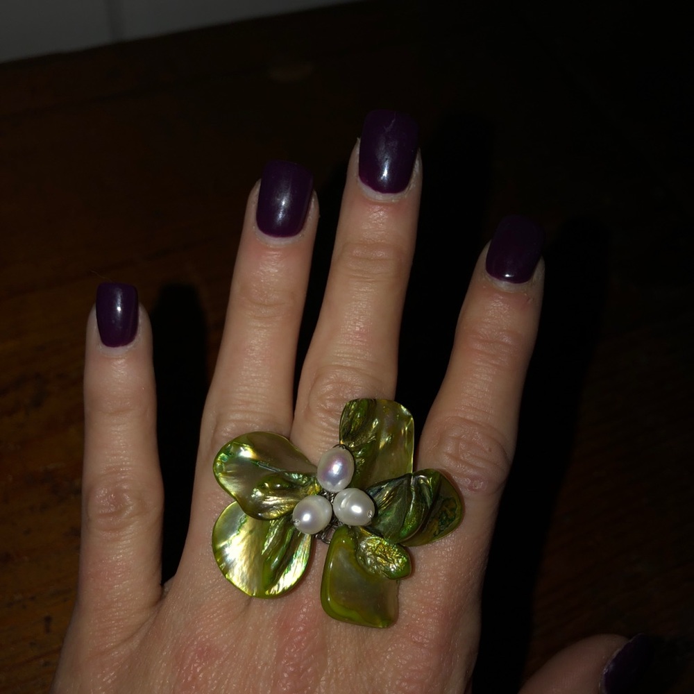Large Green Flower Cocktail Ring